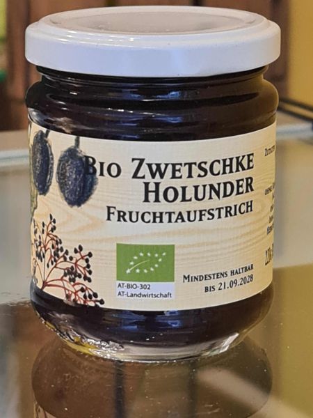 Bio Zwetschke-Holunder Fruchtaufstrich (mit Honig gesüßt)