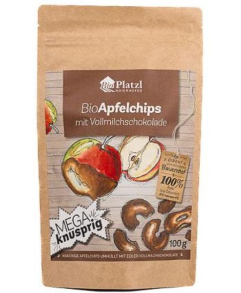 Bio-Apfelchips umhüllt mit Vollmilchschokolade
