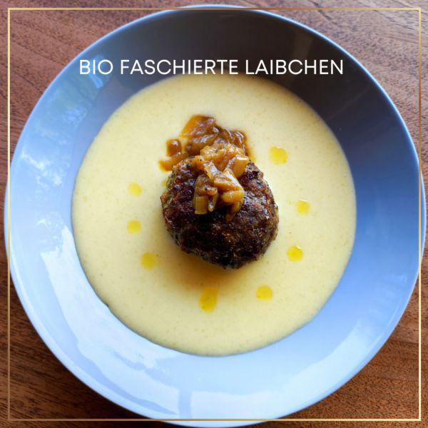 Bio Faschierte Laibchen mit Erdäpfelpüree