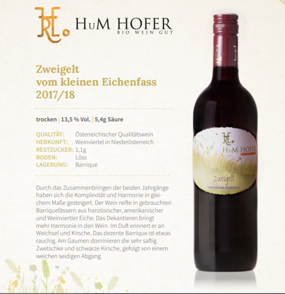 Zweigelt vom kleinen Eichenfass 2017/18
