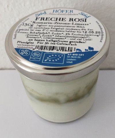 Freche Rosi (Rosmarin, Zitrone, Limette) Schaf Joghurt (150g Glas)