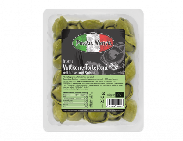Vollkorn-Tortelloni mit Käse und Spinat