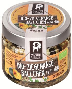Ziegenkäsebällchen in Öl mit Kürbiskernen Bio