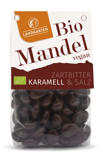Mandeln in Zartbitter-Schokolade mit Salz-Karamell Bio