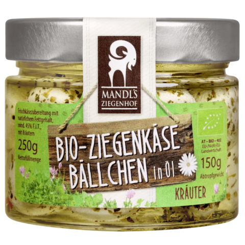 Ziegenkäsebällchen Kräuter in Öl Bio