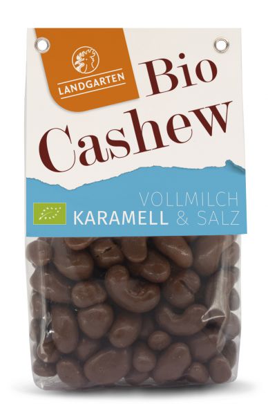 Cashews in Vollmilch-Schokolade mit Salz-Karamell Bio