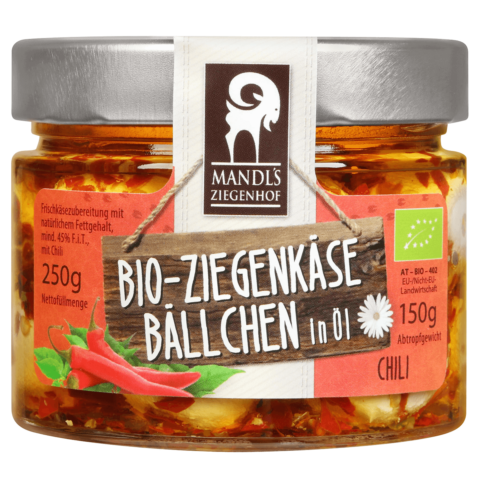 Ziegenkäsebällchen Chili in Öl Bio