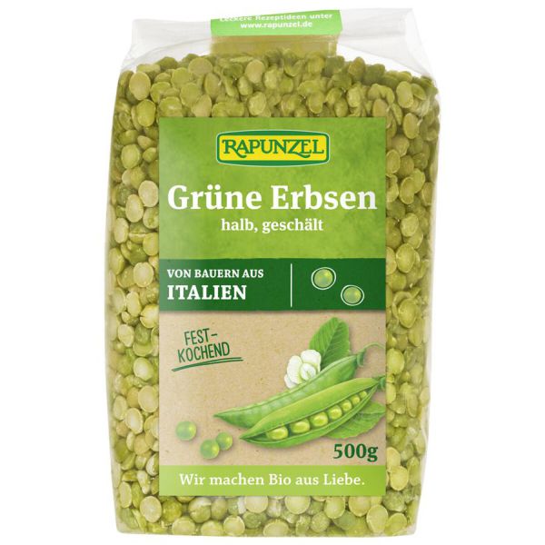 Grüne Erbsen halb, geschält