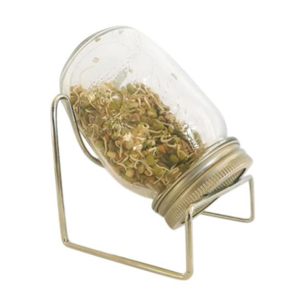 Keimglas mit Metallsieb und Abtropfgestell