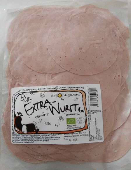 Extrawurst aufgeschnitten (€ 18,30/kg)