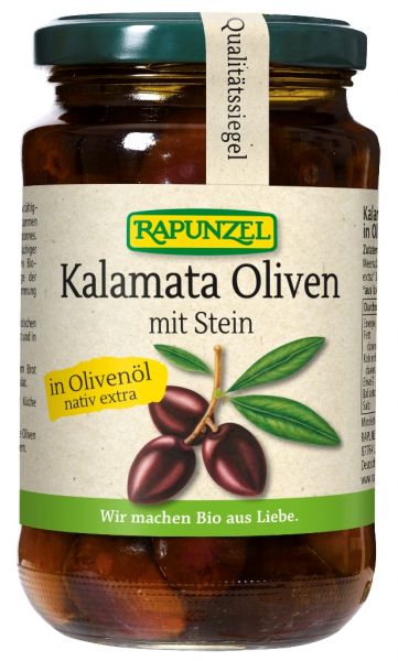 Oliven Kalamata violett mit Stein in Öl
