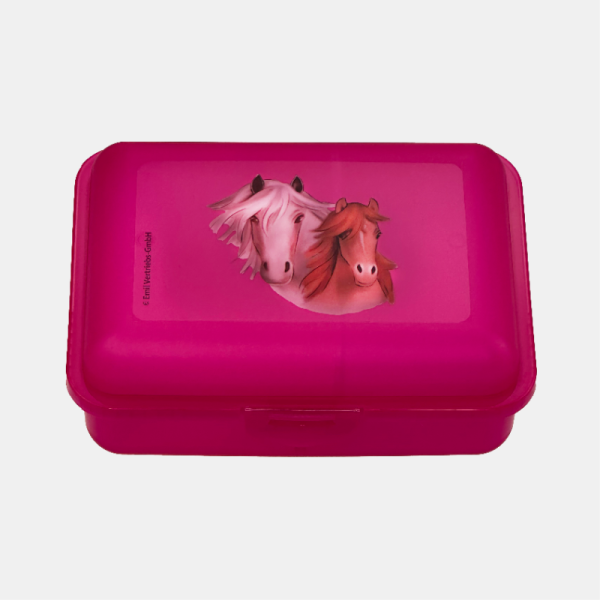 Jausenbox rosa mit Pferden (mit Trennsteg)