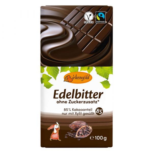 Edelbitter Schokolade 85 % (mit Xylit gesüßt)