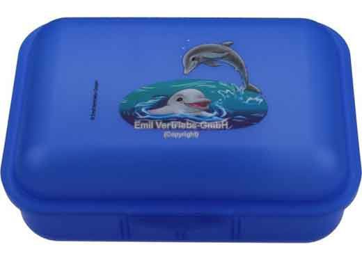 Jausenbox blau mit Delphinen (mit Trennsteg)