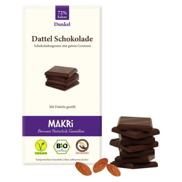 Dattel Schokolade Dunkel 72% Kakao - nur Dattel gesüßt