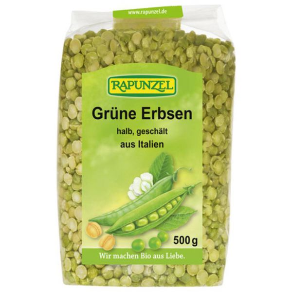 Grüne Erbsen halb, geschält