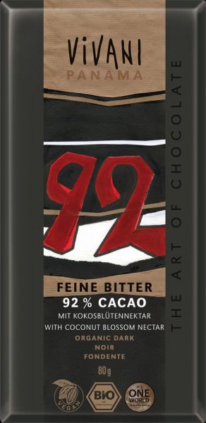 Schokolade Feine Bitter 92 % mit Kokosblütennektar