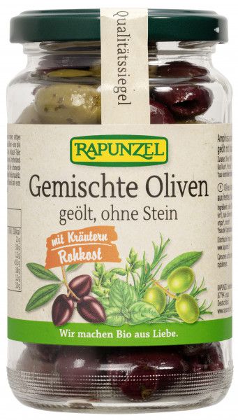 Oliven gemischt mit Kräutern, ohne Stein geölt